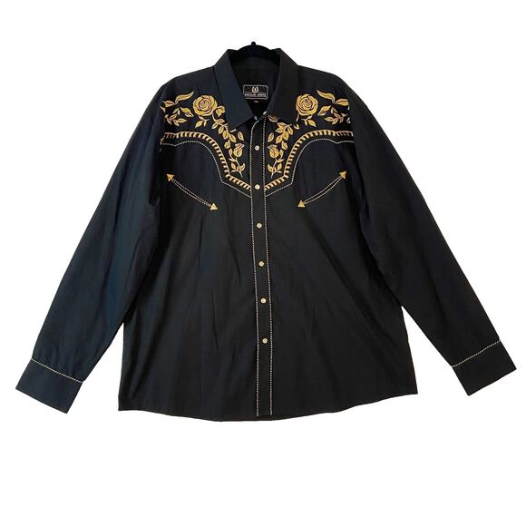 Salvaje Oeste Snap Button Down Shirt Men's 3XL Black Embroidered Western Rodeo - Picture 1 of 6